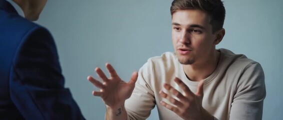 Conversation and Collaboration: Two individuals engage in an animated discussion, their faces a tableau of focus, as they explore ideas and share thoughts