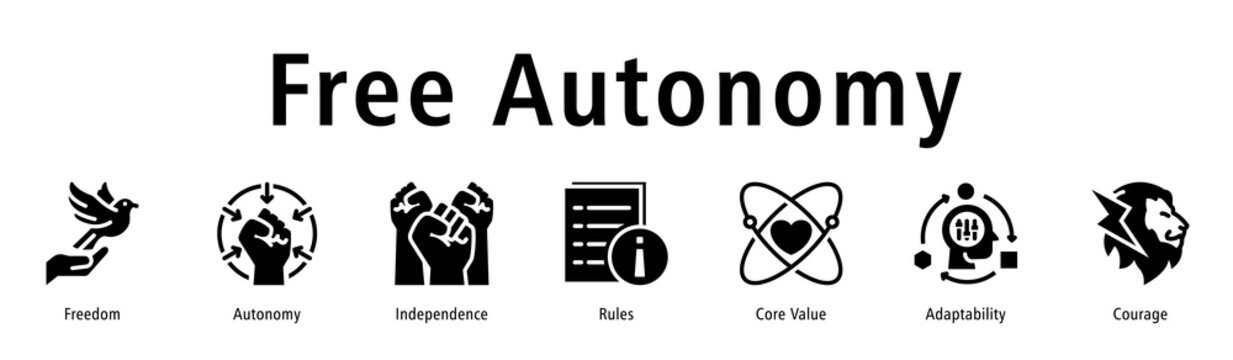 Free autonomy icon vector concept illustrating freedom, independence, autonomy, renewal, values, and self-direction.