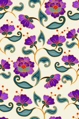Botanical floral ethnic motif fabric pattern Purple color tone