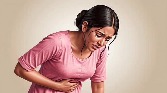 Woman Experiencing Stomach Pain: A Visual Representation of Physical Discomfort