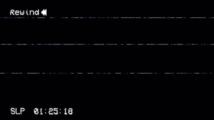 VHS Tape Rewind Screen Overlay, Distorted Analog Signal Noise and Retro Glitch Effect 4k video animation seamless loop