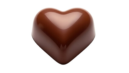 Obraz premium A single, luxurious heart-shaped chocolate truffle, featuring a glossy rich dark brown surface, is isolated in a clean studio shot on a pure white background, symbolizing sweet romance.