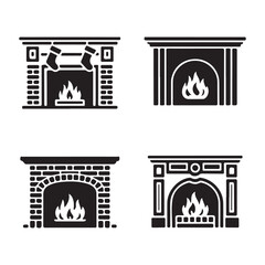 Fototapeta premium Glowing fireplace cozy warm winter home brick stone silhouette vector graphic