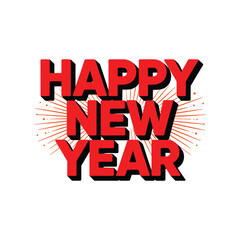 Bold Happy New Year Typography with Festive Burst Design