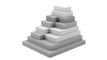 Abstract Geometric Staircase Structure With White And Gray Cubes Arranged In A Pyramid Shape On A Transparent Background With Soft Lighting