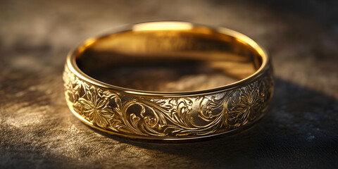 Engraved Gold Ring in Spotlight &ndash; High Detail Jewelry Mockup