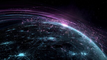 High-Speed Data Flow and Global Network Visualization Over Earth's Horizon
