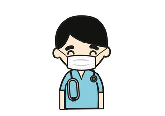  マスクをする男性看護師のイラスト