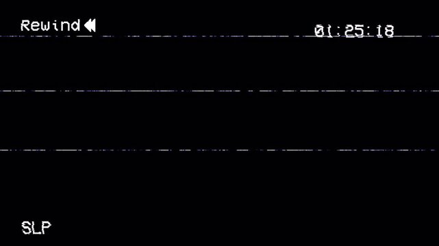 Vintage VHS Rewind Effect, Analog Glitch Distortion, Noise Static, Overlay Background, Retro TV OSD Counter 4k video animation seamless loop