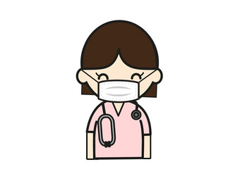  マスクをする女性看護師のイラスト