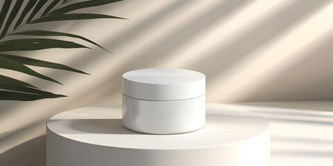 Face Cream Jar Mockup in Minimal Curved Wall Setting
