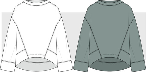 Unisex sweatshirt fashion technical drawing, illustration. Oversize sweatshirt sweater vector, CAD, Mockup.