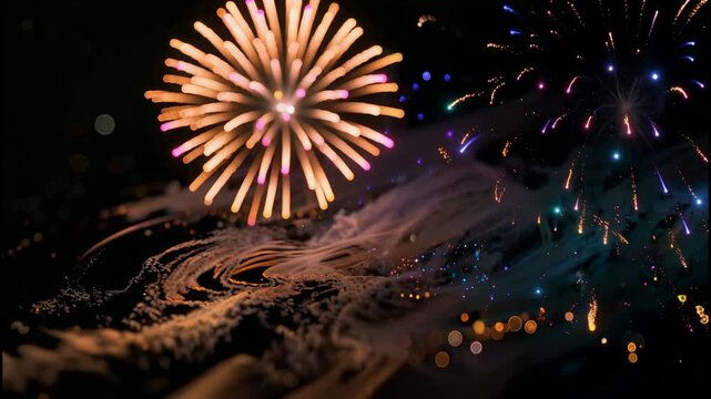 Spectacular Firework Display Exploding in Colorful Patterns Against a Dark Sky
