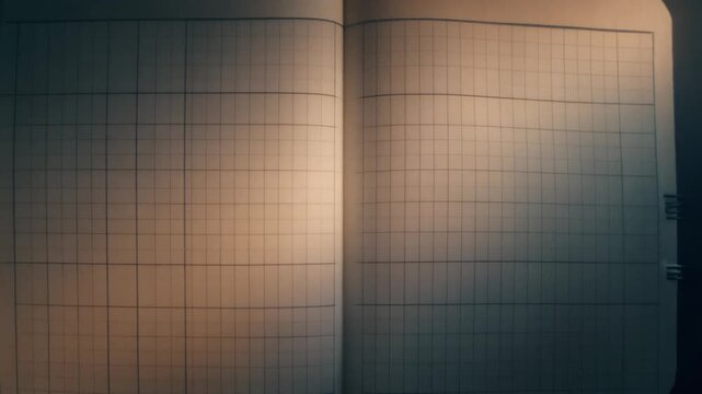 Open Blank Grid Notebook Pages with Dark Lighting.