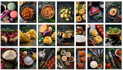 Culinary Mosaic: A vibrant array of delectable food items, beautifully arranged and showcasing a diverse collection of culinary delights.