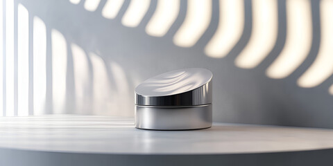 Face Cream Jar Mockup in Minimal Curved Wall Setting