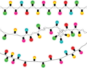 Colorful christmas lights border isolated on transparent background