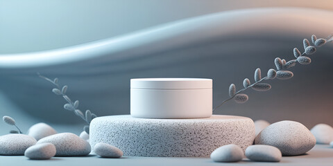 Facial Cream Jar Mockup on Stylized Pebble Base with Ambient Lighting