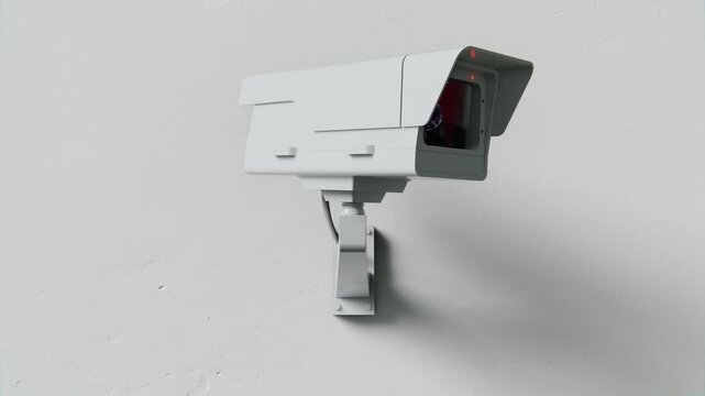 Seamless Loop 3d Animation of Classic Security CCTV Camera on Concrete Wall
