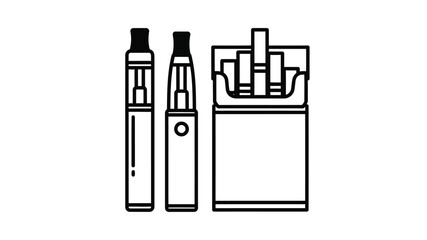 Outline of vaping devices a vape pen mod and a pack of cigarettes