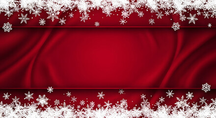 Christmas red background with white snowflake border and horizontal frame holiday design template