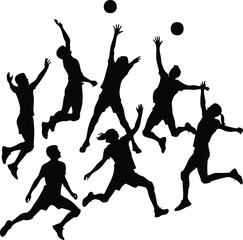Volleyball Players in Action Silhouette, silhouette, vector, illustration