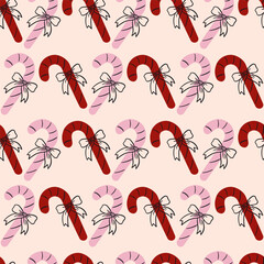Pink and Red Candy Canes Vector Seamless Pattern