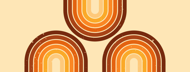 Retro groovy background with a stripe warm color rainbow.