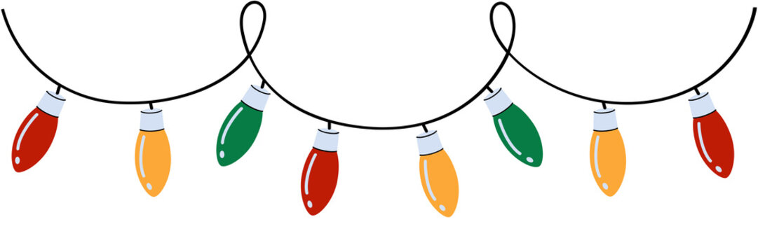Colorful Christmas light bulb string illustration isolated on Transparent Background