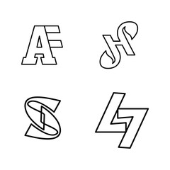 Abstract Outline Monogram Logos Set. Modern Typographic Letter and Number Designs.