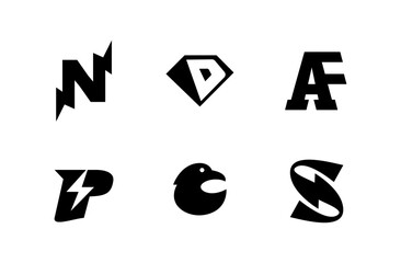 Abstract Letter Logos and Symbolic Icons Vector Set for Branding