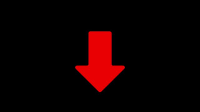 Red Downward Arrow Symbol 4k animation video on black background direction