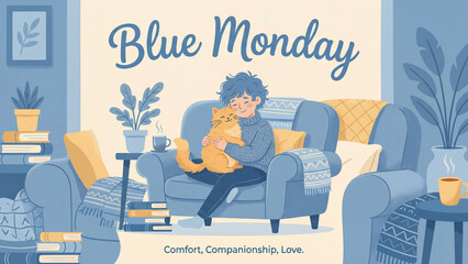 Comforting Pet Hug Dog Cat Blue Monday Poster?