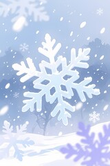Anime Watercolor Snowflake Pastel Winter Background.