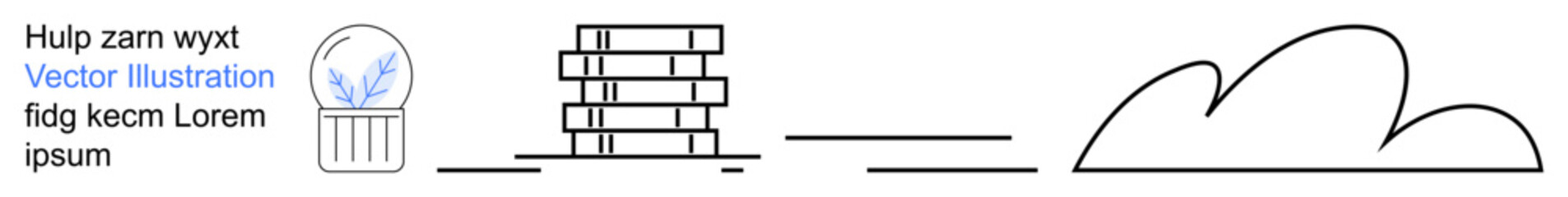 Education, creativity, minimalism, conceptual design, print media, digital content. Line drawing of books, cloud and random text. Education and creativity through minimalist elements