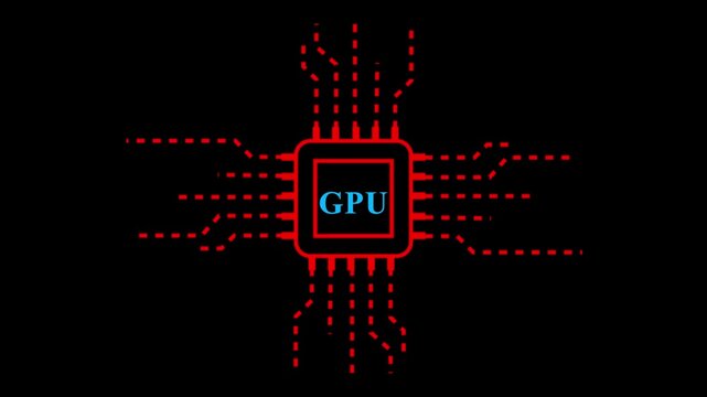 Red GPU Chip Icon With Blue Text on Black Background