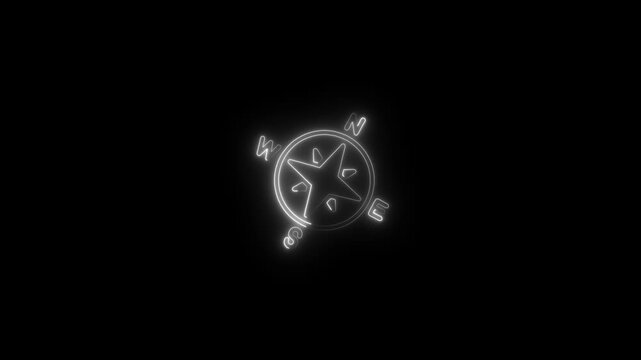 White Neon Compass Rose on Black Background navigation