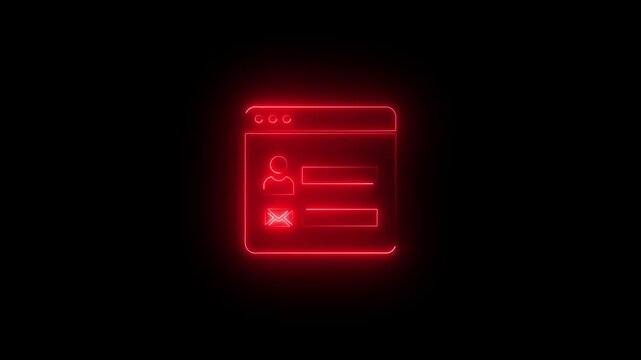 Red neon login form icon on black background user email