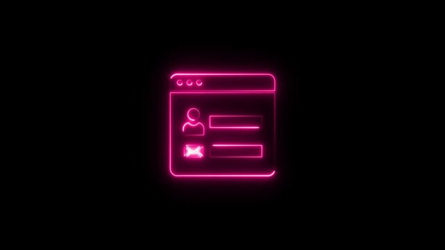 Pink neon login form icon on black background user