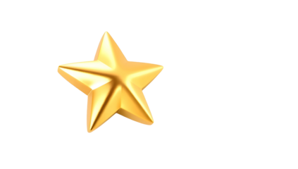 Tilted 3D Gold Star (PNG) isolated on transparent background designed for digital rewards, achievements, ratings, modern interfaces.
