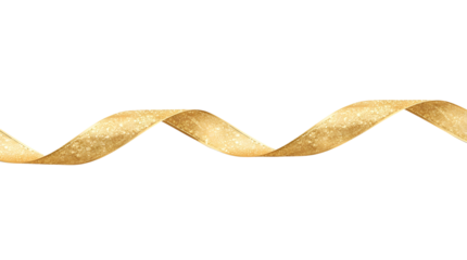 Wavy Gold Ribbon (PNG) isolated on transparent background with metallic flowing curves ideal for festive luxury designs.
