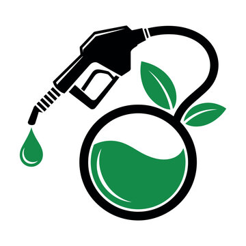 Illustration of a fuel pump nozzle with a green drop and a plant inside a circle