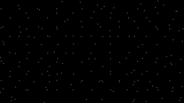 Pixel art falling snow. Retro video-game style seamless loop animation of snowfall on black background