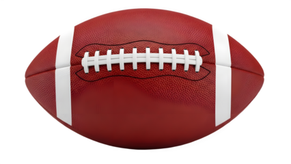 Close up view of a classic leather american football against a stark black background.