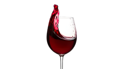 Dynamic splash of rich red wine captured in motion against a stark black background.