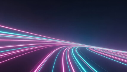 Abstract neon light trails in cyberspace depicting speed, data flow, and modern technology