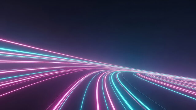 Abstract neon light trails in cyberspace depicting speed, data flow, and modern technology - Powered by Adobe