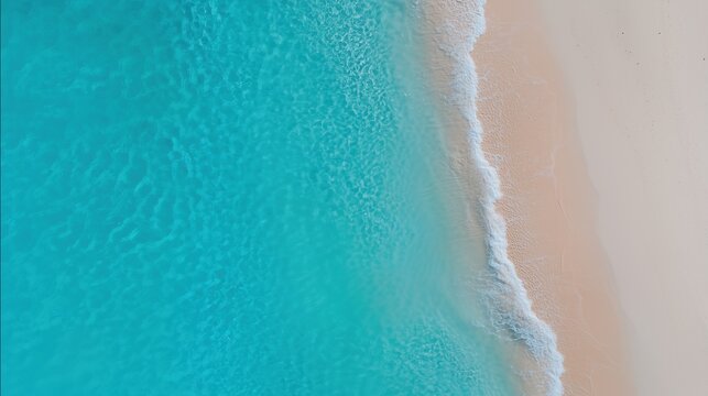 Beautiful aerial view of turquoise water and sandy beach coastline, capturing a scenic tropical paradise with ocean waves and golden shore. - Powered by Adobe