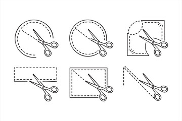 DIY instruction vector set featuring scissors, shapes and dashed cut lines