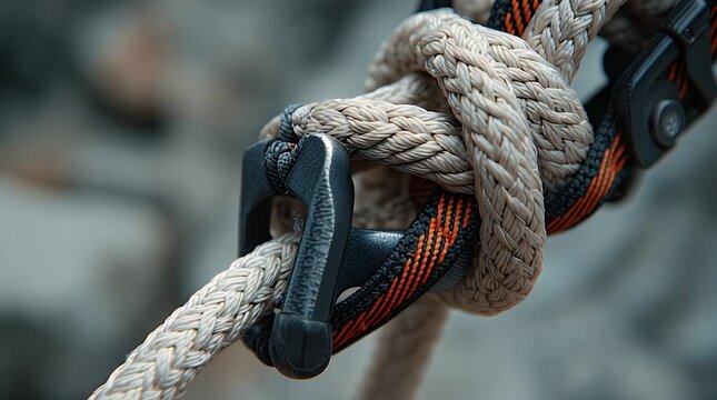 Climbing rope with carabiner and knot